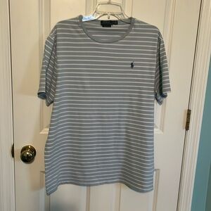Ralph Lauren polo tshirt. Men’s XL. Light blue and white stripe. EUC